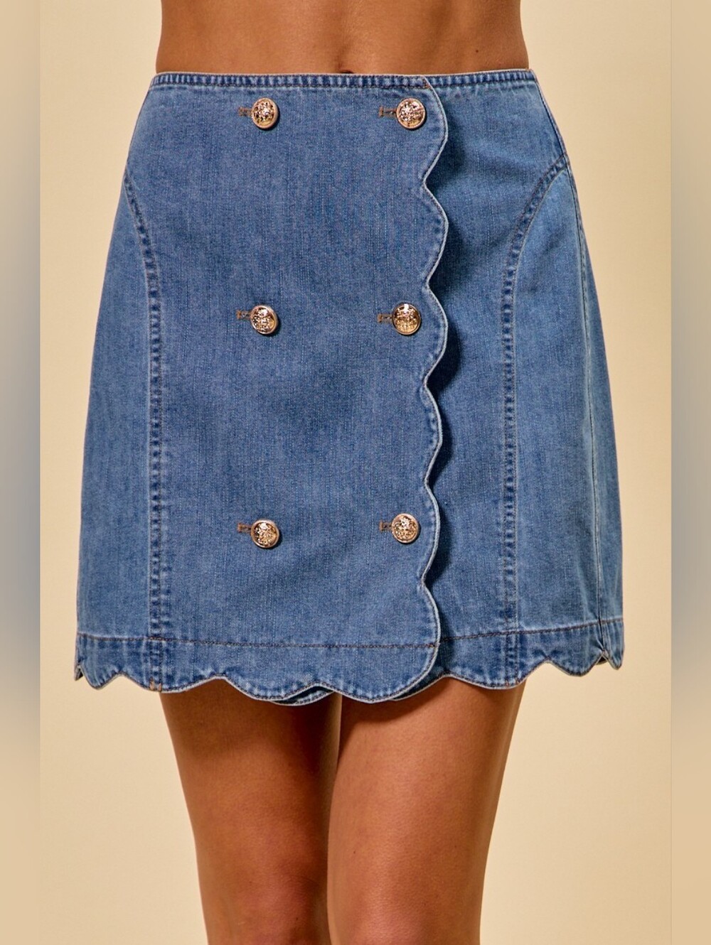 SO ME Denim Scalloped Buttoned Front Skirt- Fast Shipping !!